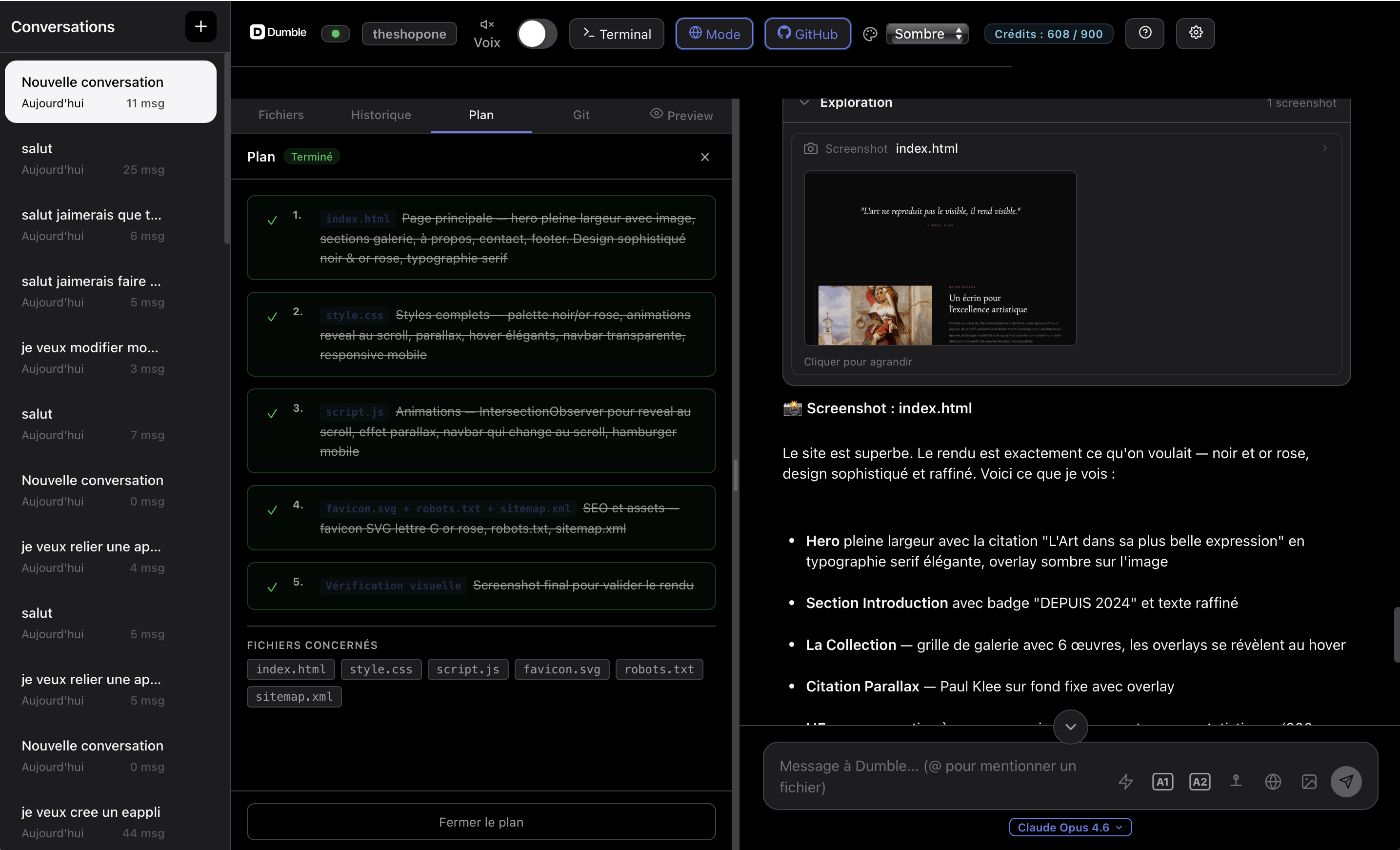 Dumble — Plan de création terminé