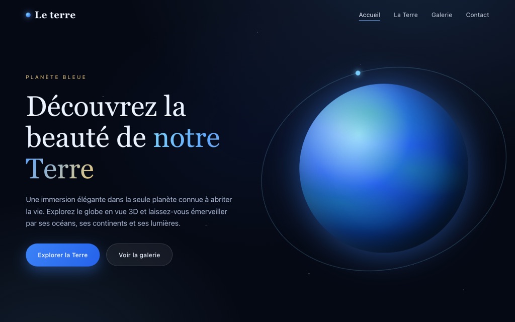 Le terre website, planet Earth in 3D, built with Dumble on mobile